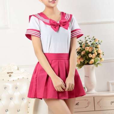 Verish SEPE seragam sekolah jepang sailor seifuku lengan pendek navy blue cosplay PINK FANTA