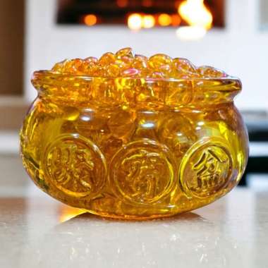 Ju Bao Pen / Gentong / Kemakmuran Kristal Emas Isi Yuan Bao 12cm Yuan Bao Mas