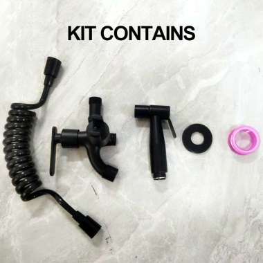 SUS304 1 Set Jet Shower Kloset dan Kran Cabang Hitam Toilet atau Kama Hitam+Selang telepon