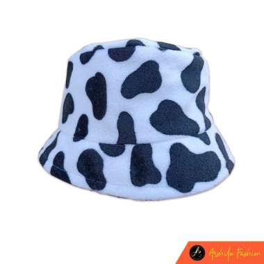 VERISY Topi Bucket Wanita Bahan Bulu Motif Lembut Hangat Warna Pelangi Untuk Musim Dingin Warna Kuli
