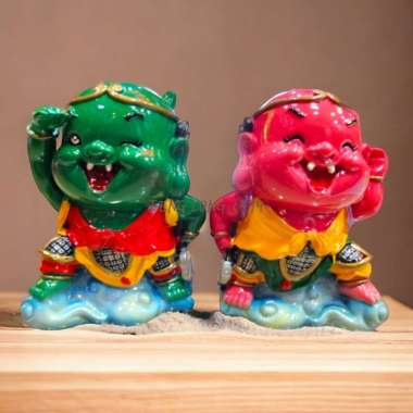 Sepasang Patung Qian Li Yan Shun Feng Er Fiber Mini Patung Miniatur 6cm