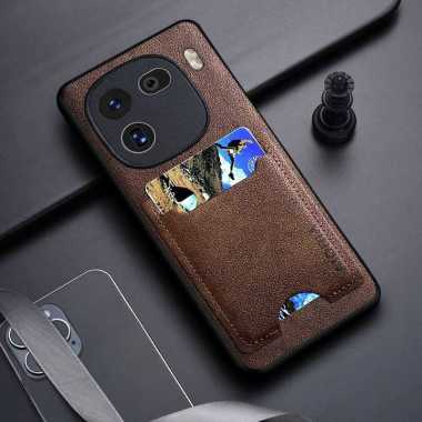 CASING IQOO 12 5G CASE IQOO 12 5G LEATHER SLOT CARD COVER IQOO 12 5G COKLAT