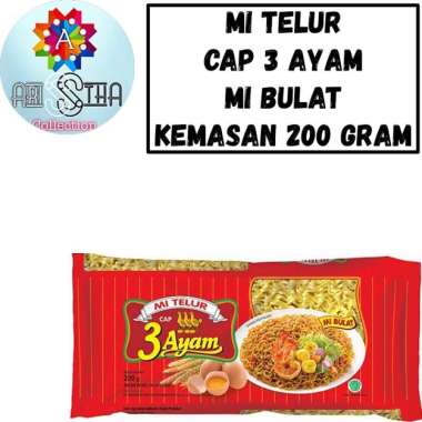 Mi Telur Cap 3 Ayam 200 Gram Mie Gepeng Bulat Merah
