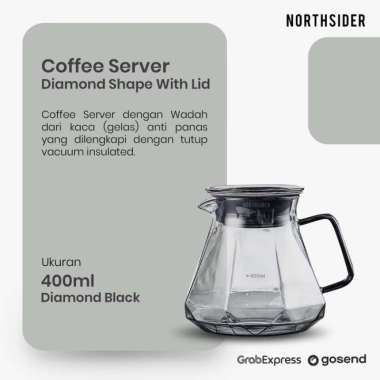 V60 COFFEE SERVER KOPI 400ML & 600ML DIAMOND SHAPE WITH LID - LORENA DS-02 600ML BLACK DIAMOND