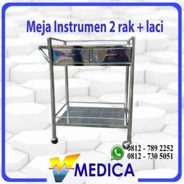 (Instant) Meja Instrumen 2 Rak Laci Stainless / Meja Instrumen