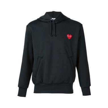 Comme Des Garcons Red Heart Logo Hoodie Black Man L