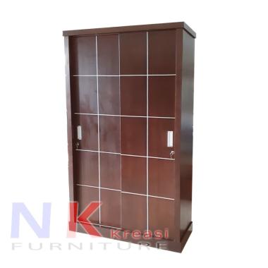 Lemari Pakaian 2 pintu, lemari baju sliding door - Coklat Tua
