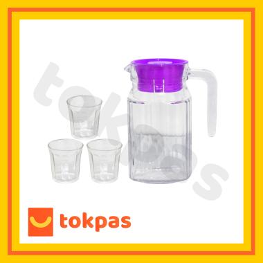 Pitcher Set 600 mL 4 Pcs / 1 Teko Kaca + 3 Gelas Kimglass PCLS 620 Ungu