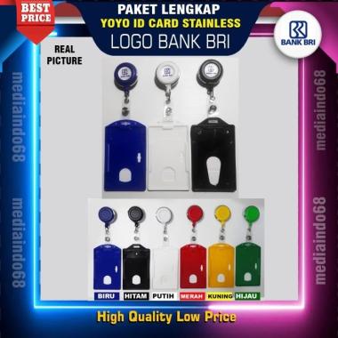YOYO GANTUNGAN ID CARD PUTAR STAINLESS-BANK BRI Biru