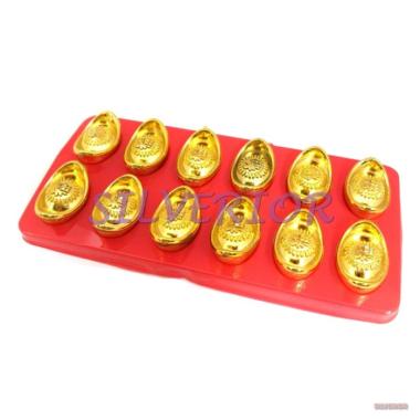12 Yuanbao Uang Emas Suvenir Cina China Kuno Hiasan Pajangan Imlek 3cm