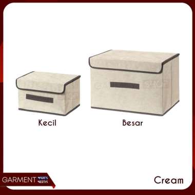Storage Box 2 In 1 Kotak Penyimpanan Baju Mainan Organizer Lipat Multifungsi KECIL CREAM