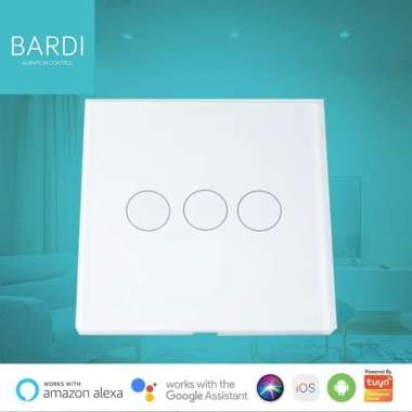 BARDI Smart Wall Switch EU3 Gang PUTIH Saklar WiFi Touch Sentuh