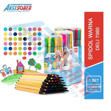 Aksesoren Spidol Warna Deli [7060 / 12 24 36 48] / Sepidol Hexagonal Watercolor Marker Pulpen Pen 48