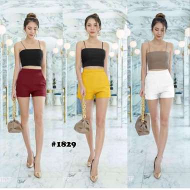 1829 Crop Top/One Set/Setelan Crop Top/Korea Style/Stelan Scuba Hitam+Kuning
