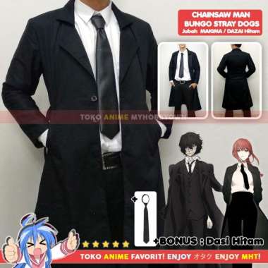 Jaket Parka Jubah Coat Anime Hitam Osamu Dazai Makima Kostum Cosplay XXL