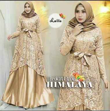 NO BRANDS HNB- MAXI GAMIS BRUKAT WANITA LONGDRESS BROKAT MUSLIM HIMALAYA Semua Ukuran LATTE