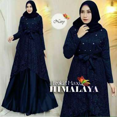 NO BRANDS HNB- MAXI GAMIS BRUKAT WANITA LONGDRESS BROKAT MUSLIM HIMALAYA Semua Ukuran NAVY