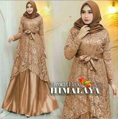 NO BRANDS HNB- MAXI GAMIS BRUKAT WANITA LONGDRESS BROKAT MUSLIM HIMALAYA Semua Ukuran COKLAT