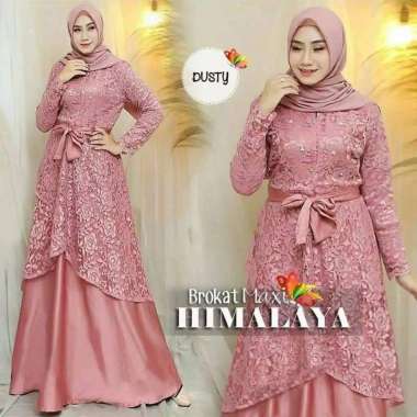 NO BRANDS HNB- MAXI GAMIS BRUKAT WANITA LONGDRESS BROKAT MUSLIM HIMALAYA Semua Ukuran PINK