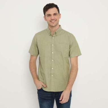 Platini Kemeja Pria Polos Oxford Pendek Hijau Lumut 1069 M