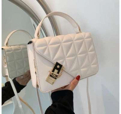 TAS SLINGBAG WANITA MOTIF KOTAK CANTIK ELEGAN - IMPORT hitam