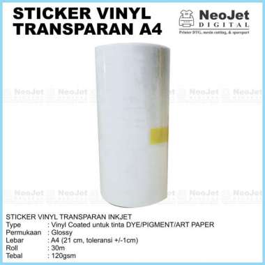 Sticker Stiker Vinyl Inkjet Transparan Bening Gloss A4 30 meter Murah 3 ROLL