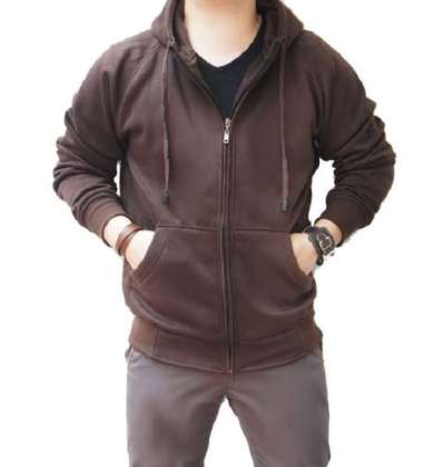 Jaket Hoodie Sweater Zipper Polos Cokelat Unisex Pria Wanita Coklat L