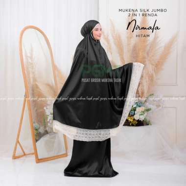 MUKENA DEWASA SILK JUMBO 2 IN 1 RENDA NIRMALA Semua Ukuran HITAM