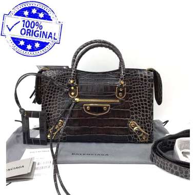 NEW BALENCIAGA Small city edge croco GHW 2023 AUTHENTIC
