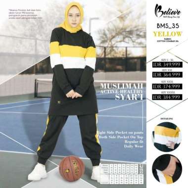 Setelan Couple Baju Celana Olahraga Believe Bms 35 Wanita & 36 Pria L BMS 35 Yellow