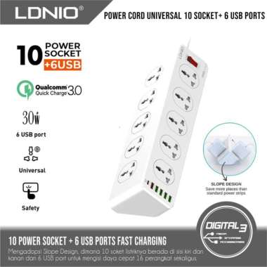 LDNIO SC10610 Stop Kontak 10 Socket Power Strip 6 port USB Charger PD