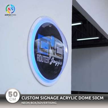 Custom Logo Signage Acrylic DOME Papan Nama Toko / Perusahaan Dim 50cm
