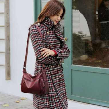 Bossindo tas kulit wanita asli garut bahan kulit asli - maroon maroon