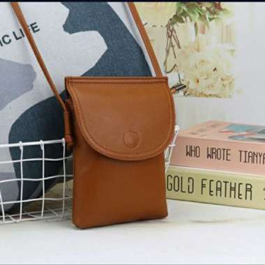 Bossindo tas kulit asli selempang kulit tas wanita asli kulit garut tempat hp - coklat terang