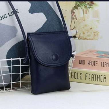 Bossindo tas kulit asli selempang kulit tas wanita asli kulit garut tempat hp - Biru