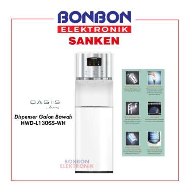 Sanken Dispenser Galon Bawah HWD-L130SS-WH Oasis Stainless Steel
