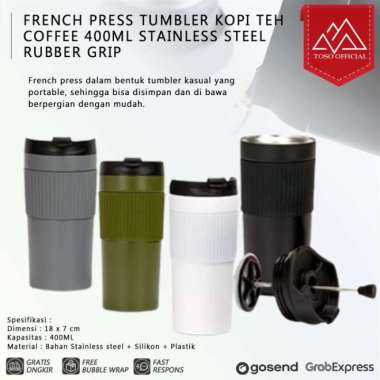 FRENCH PRESS TUMBLER KOPI TEH COFFEE 400ML STAINLESS STEEL RUBBER GRIP Hitam