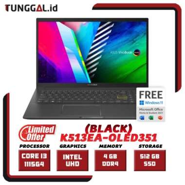 ASUS Vivobook Ultra 15 CORE i3 1115G4 15.6 OLED 512GB SSD W11+OSD - Hitam Hitam