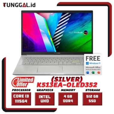 ASUS Vivobook Ultra 15 CORE i3 1115G4 15.6 OLED 512GB SSD W11+OSD - Hitam Silver