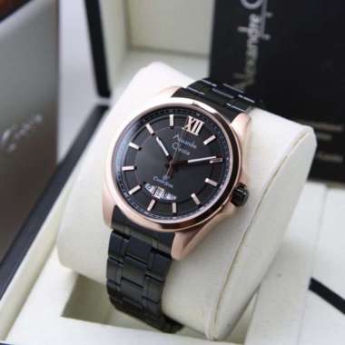 Jam Tangan Alexandre Christie AC8659 Stainless Steel Black Rosegold Pria