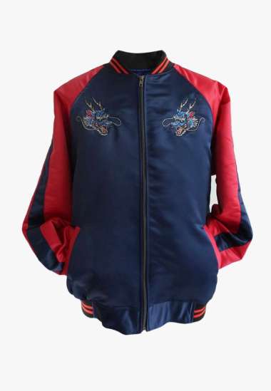 Tusky Ryu Sukajan Jacket Jaket Pria Jepang Dragon Naga Navy Red L