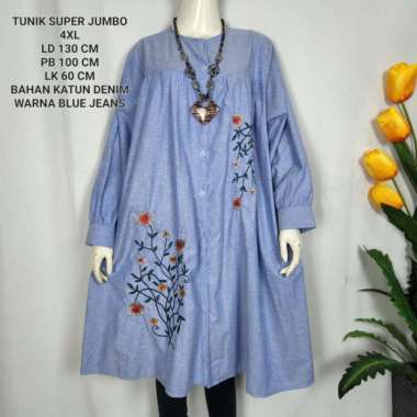 Long Tunik Jumbo Ld 130 Cm Model Bordir Kekinian Fit to XXXXL Multicolor
