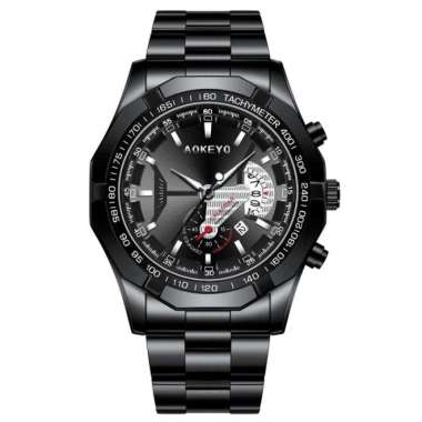 Jam Tangan Stainless Steel Quartz Pria Anti Air Original Luxury AOKEYO Full Black