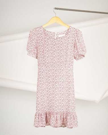 MADE IN KOREA CLOTHES Bubble Sleeve Floral Dress pink By Youkki Made in Korea