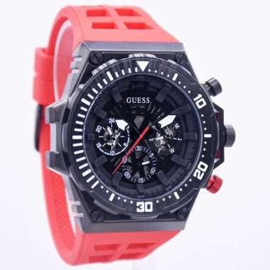 GUESS GW0325G - JAM TANGAN GUESS PRIA ANALOG MULTIFUNCTION SILICONE ORIGINAL Black Red