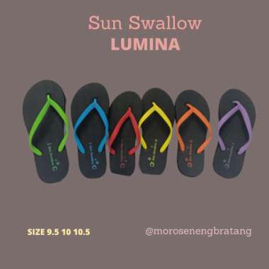 Sandal jepit wanita SUN SWALLOW Lumina dasar hitam tali warna size 9 9.5 10 10.5 9 Merah