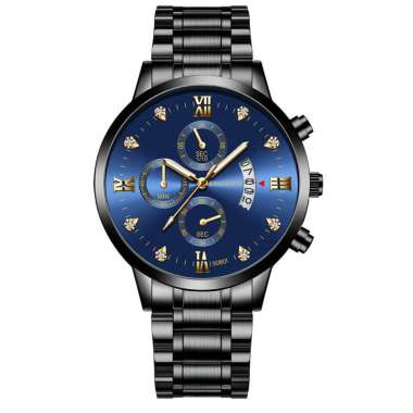 5080 Jam Tangan Pria Luxury Stainless Steel Quartz Original Anti Air Watch Black Blue-A2