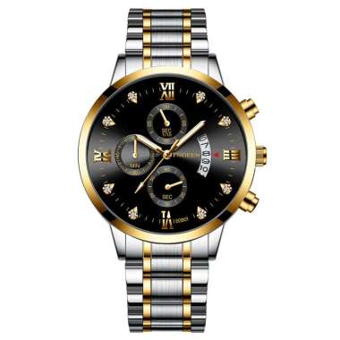 5080 Jam Tangan Pria Luxury Stainless Steel Quartz Original Anti Air Watch Silver Black-A3