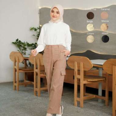 Celana Panjang Cargo Wanita Rebertus Artheta Coklat Tua