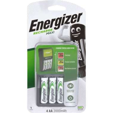 Charger Energizer Maxi AA / AAA + 4 Baterai AA 2000 mAh Energizer Maxi TERBAIK Multicolor